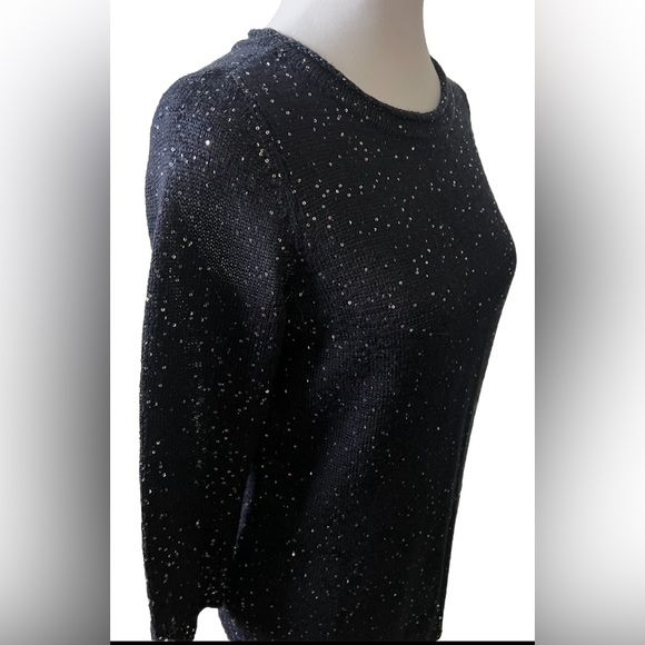 NWT TALBOTS Navy Blue Sparkly Sequins Long Sleeve Sweater $89 Size XS - Picture 2 of 7
